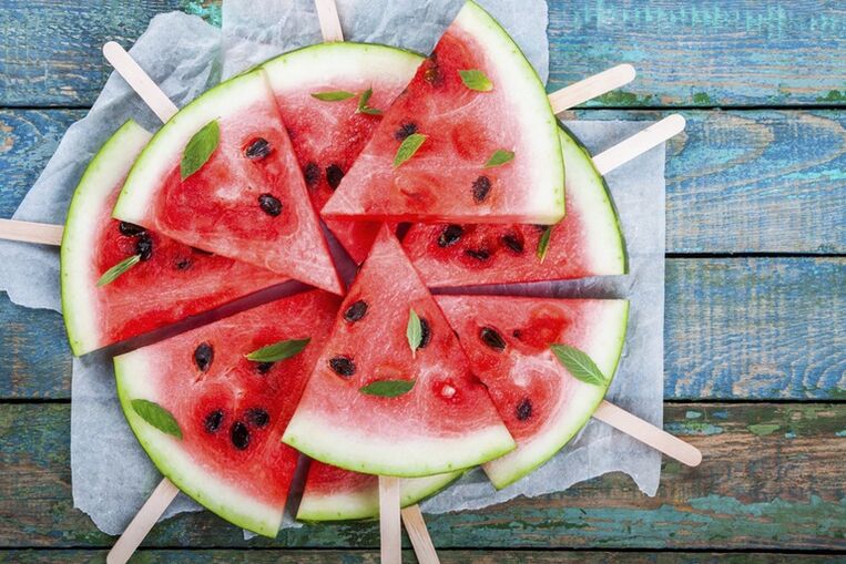 Watermelon slices on sticks for a snack on a watermelon diet
